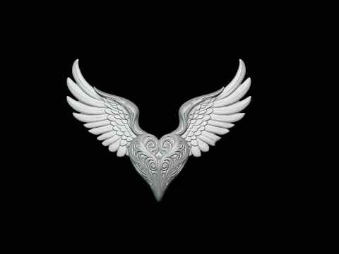Winged Heart Pendant Design 6 - 3D Print Model 3D Print Model