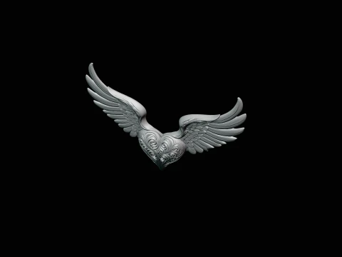 Winged Heart Pendant Design 6 - 3D Print Model 3D Print Model