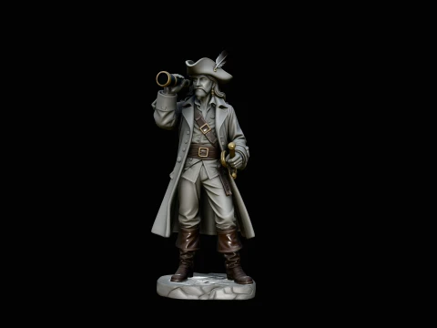 Pirate Captain with Spyglass Statue Design 1 - 3D Print Model Modelo de impresión 3D