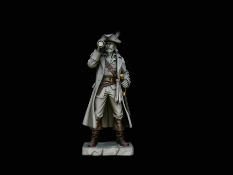 Pirate Captain with Spyglass Statue Design 2 - 3D Print Model Modelo de impresión 3D