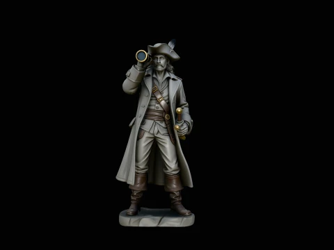 Pirate Captain with Spyglass Statue Design 3 - 3D Print Model Modelo de impresión 3D