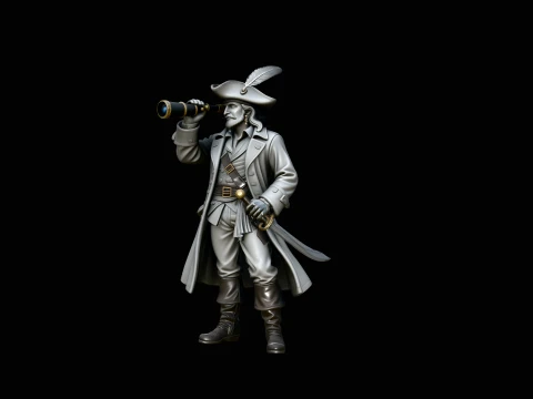 Pirate Captain with Spyglass Statue Design 4 - 3D Print Model Model do druku 3D
