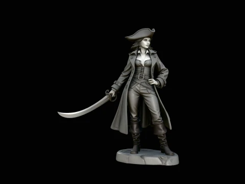 Female Pirate Captain Statue Design 1 - 3D Print Model Modelo de impresión 3D