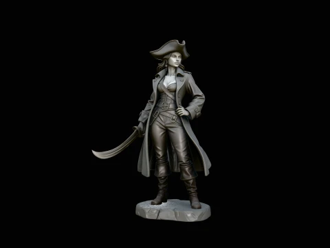 Female Pirate Captain Statue Design 3 - 3D Print Model 3D Print Model