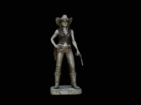 Wild West Cowgirl Statue Design 2 - 3D Print Model 3D Print Model