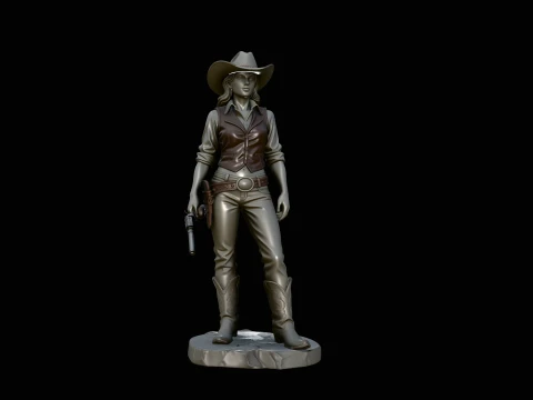 Wild West Cowgirl Statue Design 3 - 3D Print Model 3D Print Model