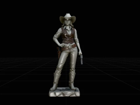 Wild West Cowgirl Statue Design 4 - 3D Print Model 3D Print Model