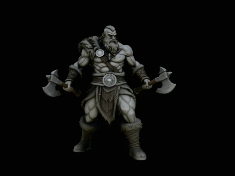 Dual-Axe Viking Berserker Statue Design 1 - 3D Print Model 3Dプリントモデル