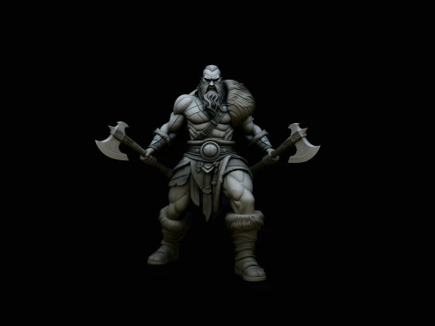 Dual-Axe Viking Berserker Statue Design 2 - 3D Print Model 3D printmodel