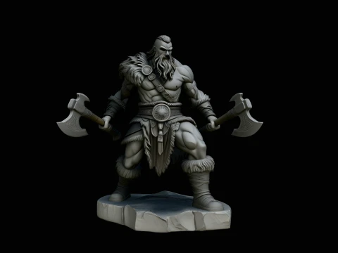 Dual-Axe Viking Berserker Statue Design 3 - 3D Print Model 3Dプリントモデル