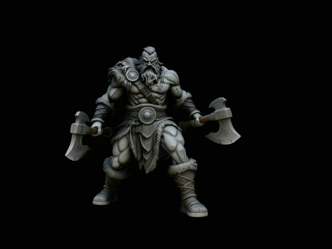 Dual-Axe Viking Berserker Statue Design 4 - 3D Print Model 3Dプリントモデル