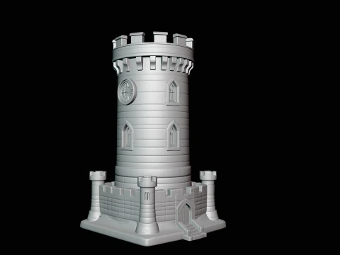 Medieval Clock Tower Model Design 3 - 3D Print Model 3D Print Model