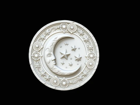 Crescent Moon Star Medallion Pendant Design 3 - 3D Print Model Modèles 3D en vedette