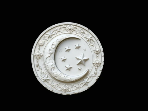 Crescent Moon Star Medallion Pendant Design 4 - 3D Print Model Modèles 3D en vedette