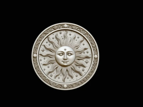 Sun Face Medallion Pendant Design 1 - 3D Print Model Modèles 3D en vedette