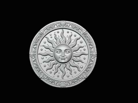 Sun Face Medallion Pendant Design 2 - 3D Print Model 3D Print Model