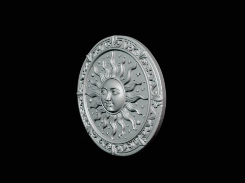 Sun Face Medallion Pendant Design 2 - 3D Print Model 3D Print Model