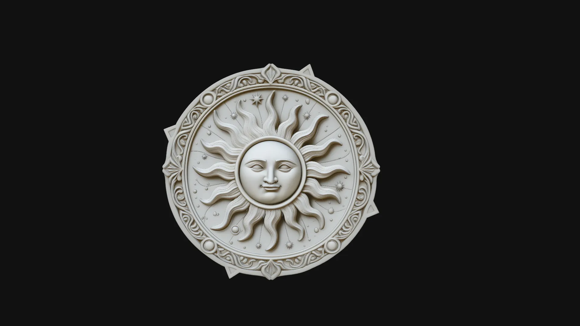 Sun Face Medallion Pendant Design 4 - 3D Print Model 3D Print Model .c4d .max .obj .3ds .fbx .stl .blend 