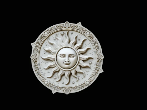 Sun Face Medallion Pendant Design 4 - 3D Print Model Modèles 3D en vedette