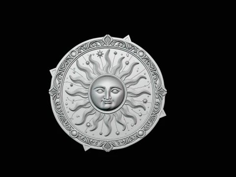 Sun Face Medallion Pendant Design 4 - 3D Print Model 3D Print Model