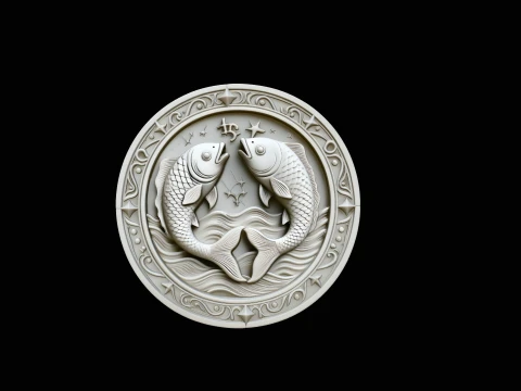 Pisces Zodiac Relief Medallion Pendant Design 1 - 3D Print Model Modèles 3D en vedette