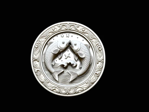 Pisces Zodiac Relief Medallion Pendant Design 2 - 3D Print Model 3D Print Model