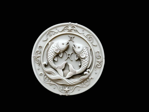 Pisces Zodiac Relief Medallion Pendant Design 4 - 3D Print Model 3D Print Model