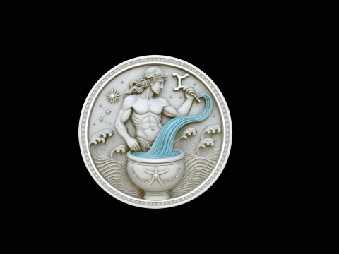 Aquarius Zodiac Relief Medallion Pendant Design 1 - 3D Print Model 3D Print Model
