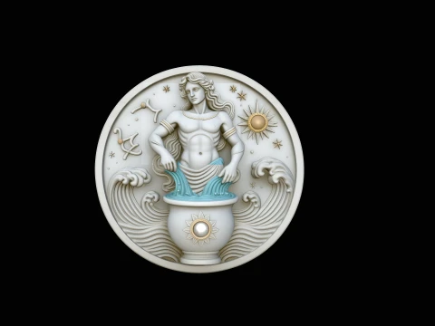 Aquarius Zodiac Relief Medallion Pendant Design 4 - 3D Print Model 3D Print Model