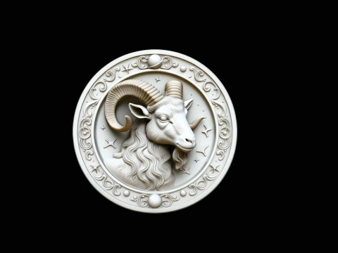 Aries Zodiac Relief Medallion Pendant Design 4 - 3D Print Model 3D Print Model