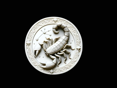 Scorpio Zodiac Relief Medallion Pendant Design 2 - 3D Print Model 3D Print Model