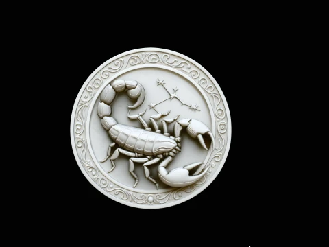 Scorpio Zodiac Relief Medallion Pendant Design 3 - 3D Print Model 3D Print Model