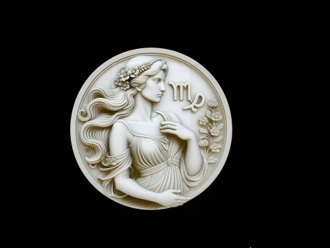 Virgo Zodiac Relief Medallion Pendant Design 3 - 3D Print Model 3Dプリントモデル