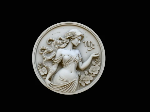 Virgo Zodiac Relief Medallion Pendant Design 4 - 3D Print Model 3Dプリントモデル