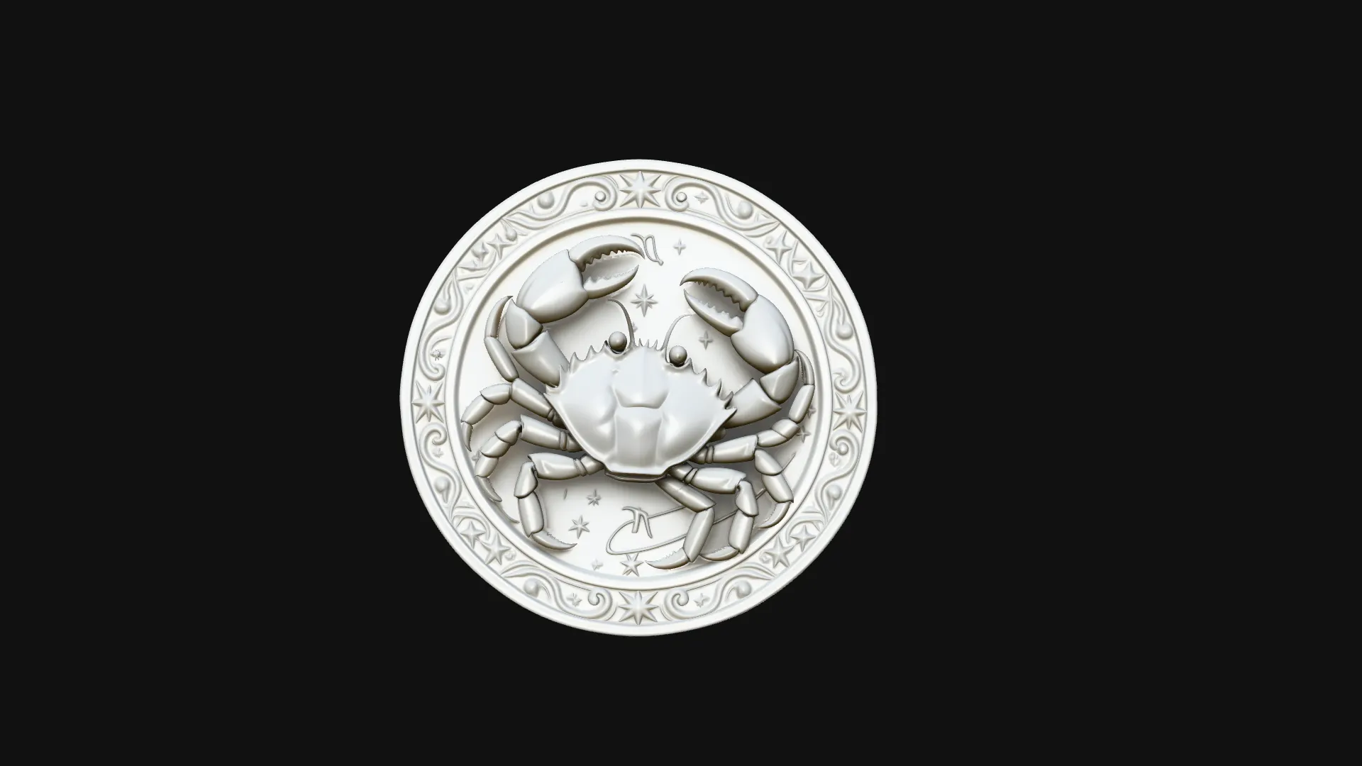 Cancer Zodiac Relief Medallion Pendant Design 1 - 3D Print Model 3D Print Model .c4d .max .obj .3ds .fbx .stl .blend