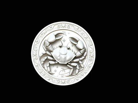 Cancer Zodiac Relief Medallion Pendant Design 1 - 3D Print Model 3D Принт Модель