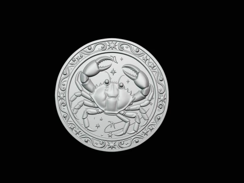 Cancer Zodiac Relief Medallion Pendant Design 1 - 3D Print Model 3D Print Model