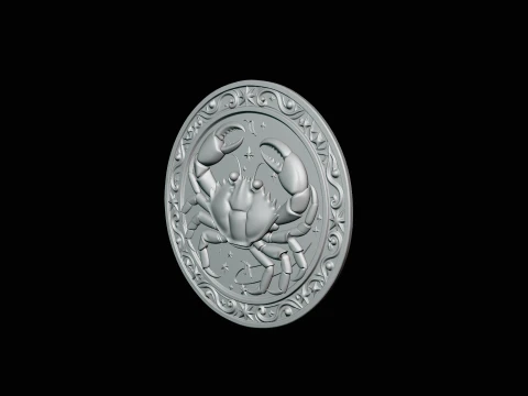 Cancer Zodiac Relief Medallion Pendant Design 1 - 3D Print Model 3D Print Model