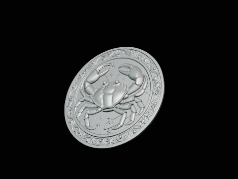 Cancer Zodiac Relief Medallion Pendant Design 1 - 3D Print Model 3D Print Model