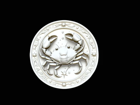 Cancer Zodiac Relief Medallion Pendant Design 2 - 3D Print Model 3D Принт Модель