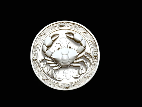 Cancer Zodiac Relief Medallion Pendant Design 4 - 3D Print Model 3D Print Model