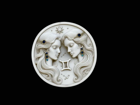 Gemini Zodiac Relief Medallion Pendant Design 1 - 3D Print Model Modèles 3D en vedette