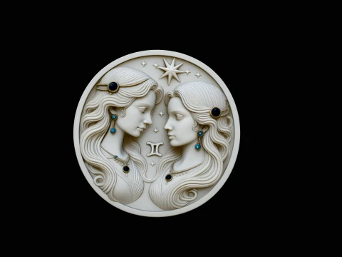 Gemini Zodiac Relief Medallion Pendant Design 2 - 3D Print Model 3D Print Model