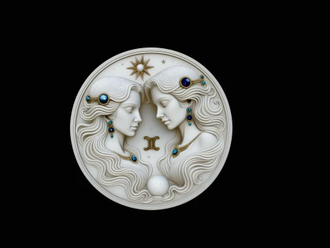 Gemini Zodiac Relief Medallion Pendant Design 4 - 3D Print Model Modelo de impresión 3D