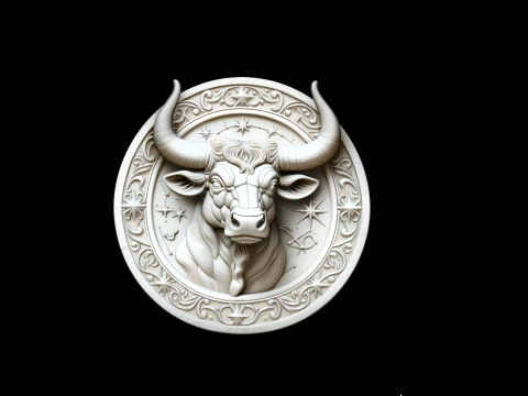 Taurus Zodiac Relief Medallion Pendant Design 3 - 3D Print Model 3D Print Model