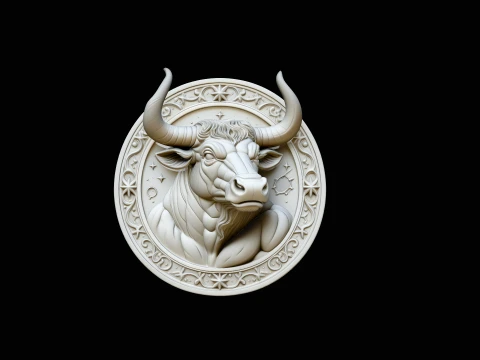 Taurus Zodiac Relief Medallion Pendant Design 4 - 3D Print Model 3D Print Model