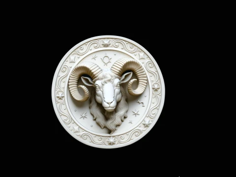 Aries Zodiac Relief Medallion Pendant Design 7 - 3D Print Model 3D Print Model