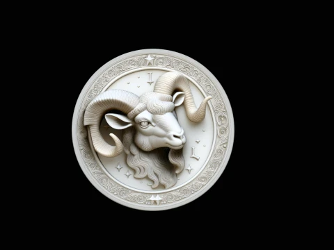 Aries Zodiac Relief Medallion Pendant Design 8 - 3D Print Model 3D Print Model