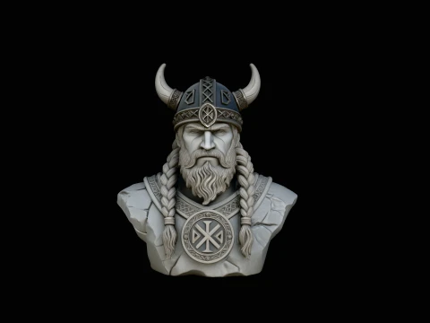 Viking Warrior Bust Statue Design 1 - 3D Print Model 3D Print Model