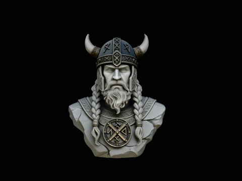 Viking Warrior Bust Statue Design 2 - 3D Print Model 3D Print Model